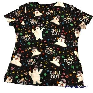 Frosty the Snowman Sparkle Glittery Uniform Scrub Top M